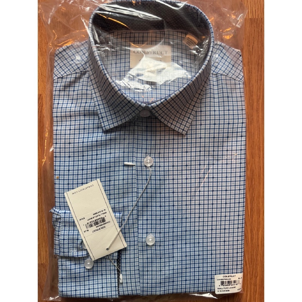 CON.STRUCT Plaid Dress Shirt Long Sleeve Button Down Blue Medium‎ 15-15.5